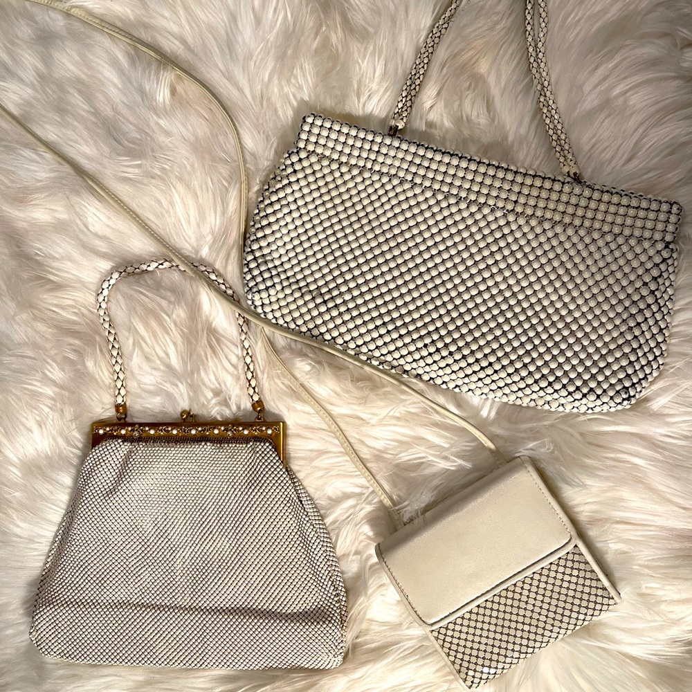 Vintage Whiting and Davis Ivory mesh purse with leather strap Lot Of 3